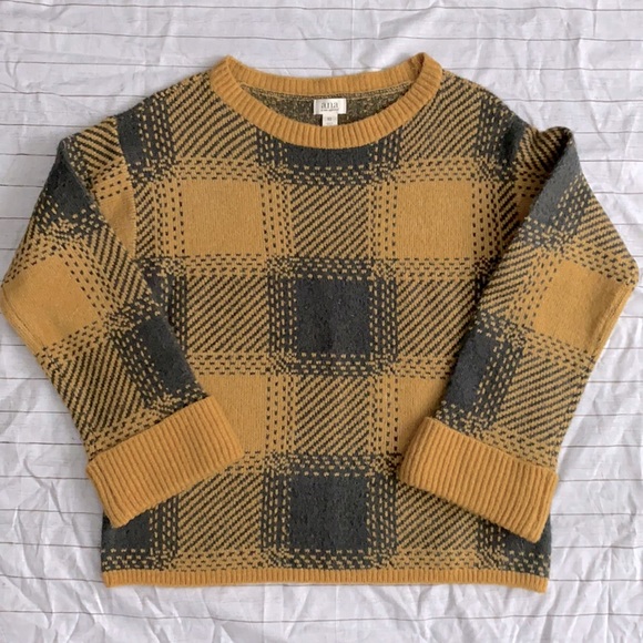 a.n.a Sweaters - Plaid yellow and gray sweater size xs